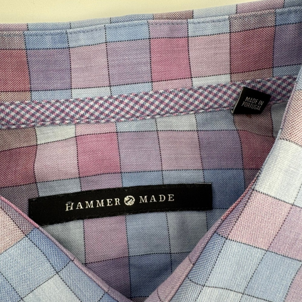 Hammer Made Button Down Shirt 43/17 Large Blue Purple Plaid Long Sleeve Cotton - Picture 4 of 8